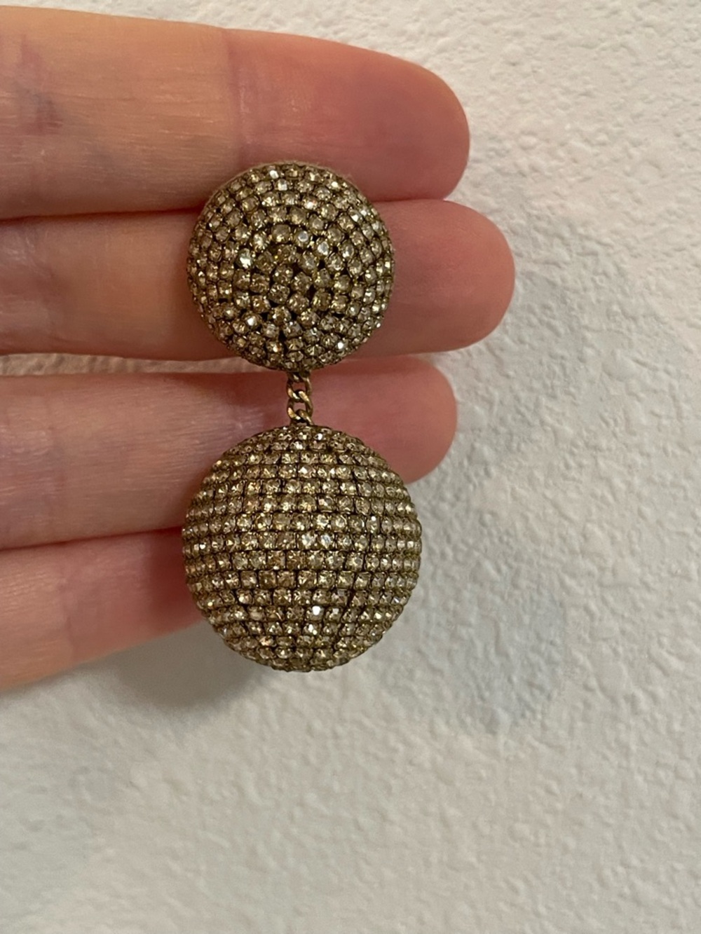 Pavé Crystal Double-Sphere Drop Earrings in Gold